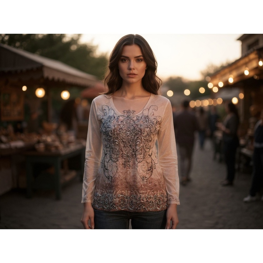 Cato‎ Woman Graphic Long Sleeve Shirt Embellished 18 20W y2k colorfulLightweight